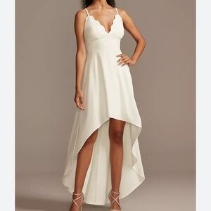 David bridal ivory dress low/higth length, size 12 , V-neckline